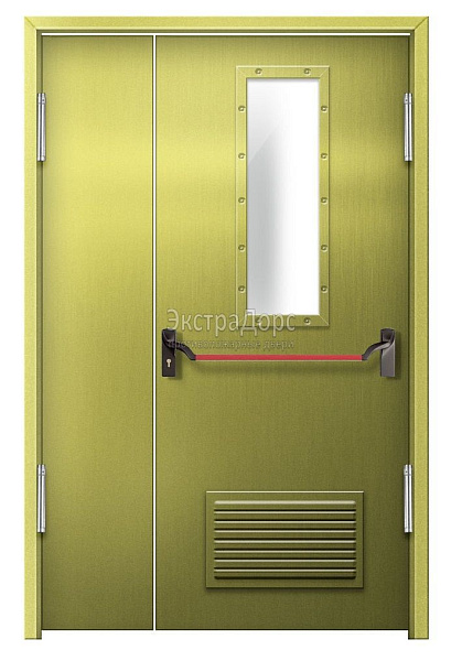 Противопожарная дверь EI 60 дымогазонепроницаемая стальная со стеклом, антипаникой и решеткой в Ногинске  купить