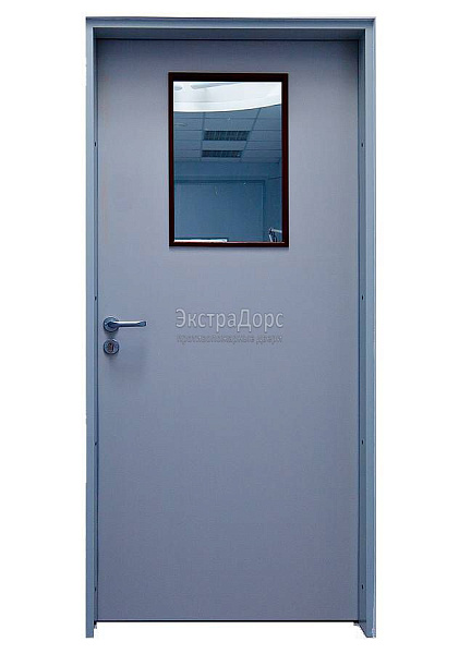 Дверь противопожарная металлическая однопольная EI 30 газодымонепроницаемая со стеклом в Ногинске  купить